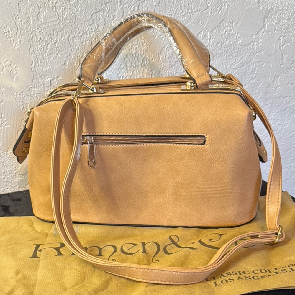 Tan Structured Leather Satchel with Top Handle